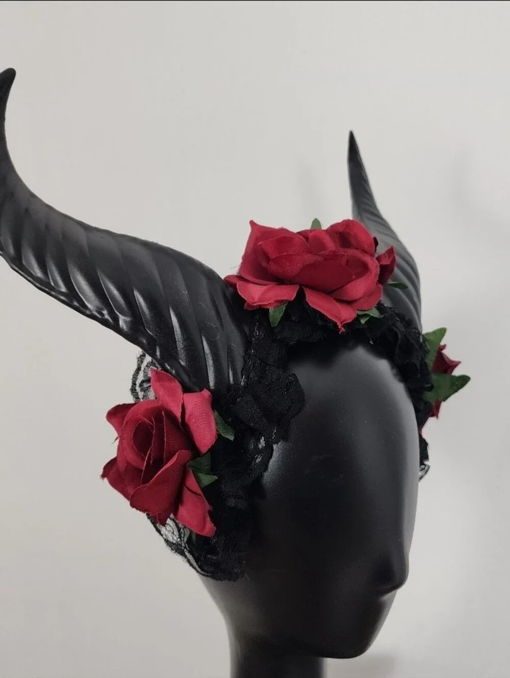 Krampus Horns Devil Demon Headband Red Rose Costume Head Piece Red Lights